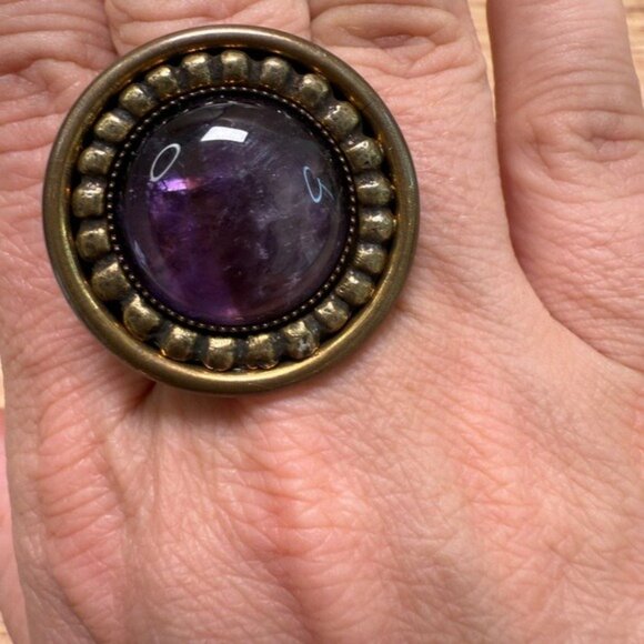 Vintage Jan Michaels Bronze & Amethyst Statement Ring Size 7 San Francisco - Picture 3 of 9
